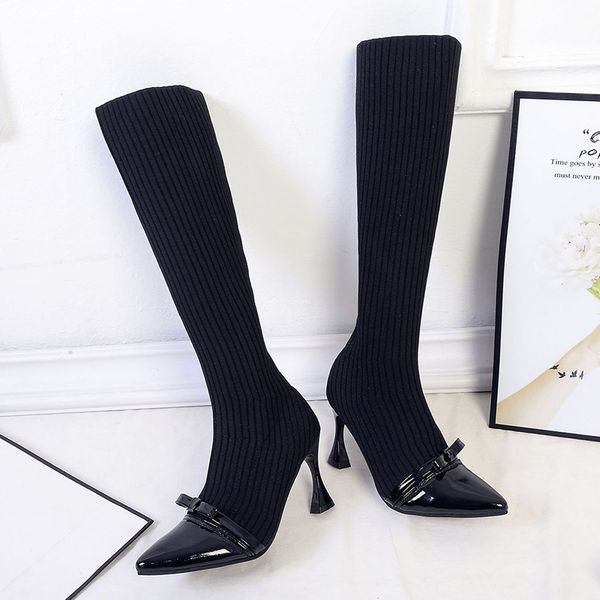 2020 ins women stretch fabric long sock boots 8.5cm high heels knitting over the knee boots winter yarn elastic tall shoes, Black
2020 ins women stretch fabric long sock boots 8.5cm high heels knitting over the knee boots winter yarn elastic tall shoes, Black