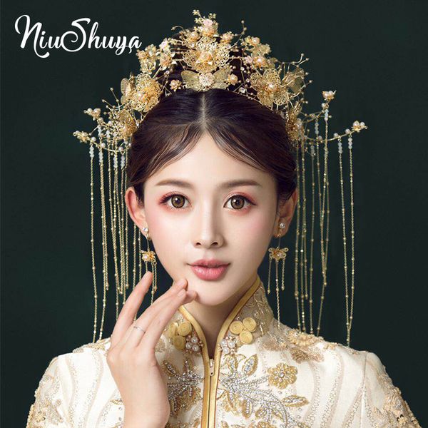 niushuya chinese style wedding jewelry golden bridal crown phoenix coronet handmade bride headwear hair jewelry accessories, Golden;silver
niushuya chinese style wedding jewelry golden bridal crown phoenix coronet handmade bride headwear hair jewelry accessories, Golden;silver