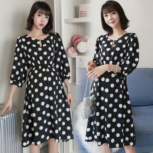 9803# black polka dot print chiffon maternity dress summer fashion slim waist clothes for pregnant women sweet lovely pregnancy, White
9803# black polka dot print chiffon maternity dress summer fashion slim waist clothes for pregnant women sweet lovely pregnancy, White