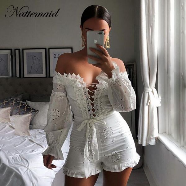 nattemaid off shoulder summer women jumpsuit hollow out v neck lace white ruffles waist tie shorts bodysuit elagant romper, Black;white
nattemaid off shoulder summer women jumpsuit hollow out v neck lace white ruffles waist tie shorts bodysuit elagant romper, Black;white