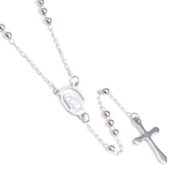 catholic prayers stainless steel with virgin mary engraved religious women necklace rosary, Silver
catholic prayers stainless steel with virgin mary engraved religious women necklace rosary, Silver