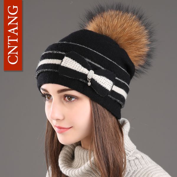 cntang women's big bow winter hats knitted wool warm fur natural hat with pompom female fashion real raccoon caps casual beanies, Blue;gray
cntang women's big bow winter hats knitted wool warm fur natural hat with pompom female fashion real raccoon caps casual beanies, Blue;gray