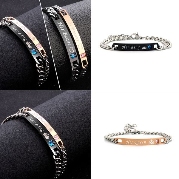 link, chain latest men's women's couple bracelet classical stainless steel lover's heart print crystal bangle fashion gift, Black
link, chain latest men's women's couple bracelet classical stainless steel lover's heart print crystal bangle fashion gift, Black