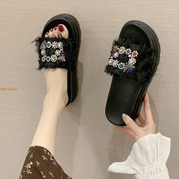 slippers summer women's fashion crystal cloth thick bottom ladies shoes peep toe comfortable anti slip women, Black
slippers summer women's fashion crystal cloth thick bottom ladies shoes peep toe comfortable anti slip women, Black