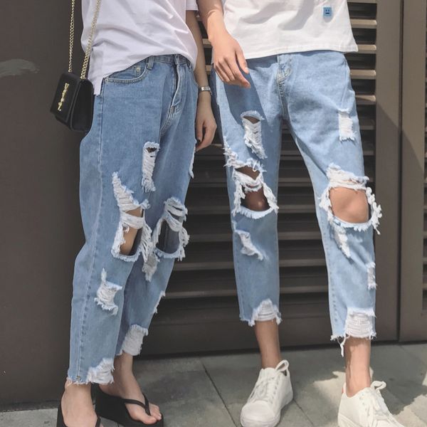 men's jeans fashion summer ripped loose large size button zipper light blue personality stretchy male pencil pants
men's jeans fashion summer ripped loose large size button zipper light blue personality stretchy male pencil pants
