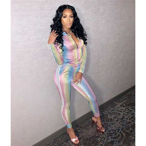 2020 autumn 2 piece female tracksuit colorful stripes long sleeve front zipper and high waist bandage pants sweat suit, Gray
2020 autumn 2 piece female tracksuit colorful stripes long sleeve front zipper and high waist bandage pants sweat suit, Gray