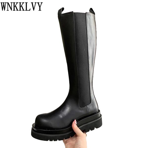thick sole round toe knee high boots women genuine leather flat platform knight botas female autumn winter casual long boots, Black
thick sole round toe knee high boots women genuine leather flat platform knight botas female autumn winter casual long boots, Black