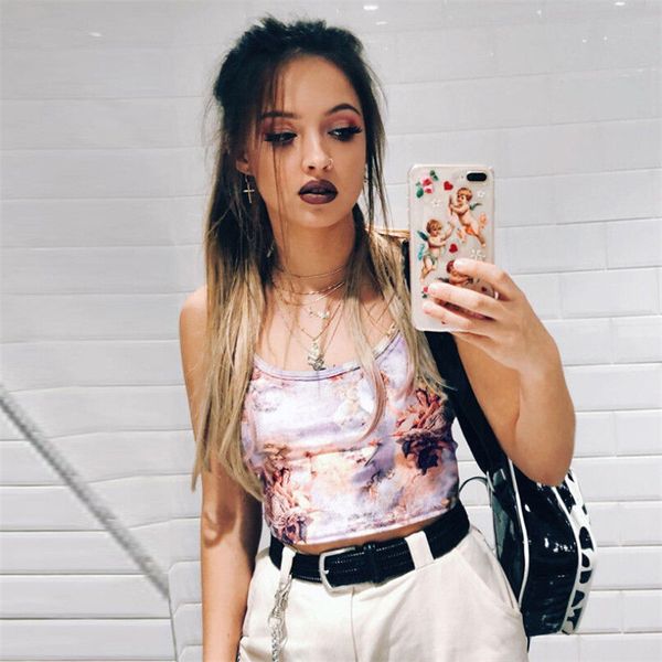 women floral print sleeveless vest crop camisole tank cropped, Black;white
women floral print sleeveless vest crop camisole tank cropped, Black;white