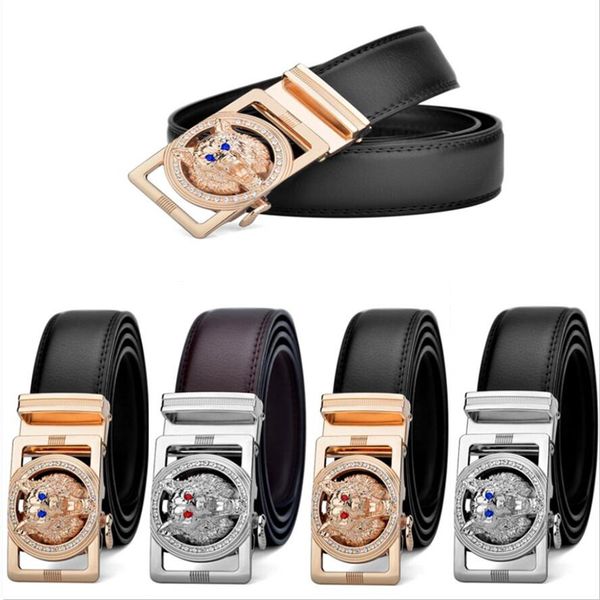 new brand designer belts men automatic belt men leather girdle casual waist strap with wolf heah buckle gh999, Black;brown