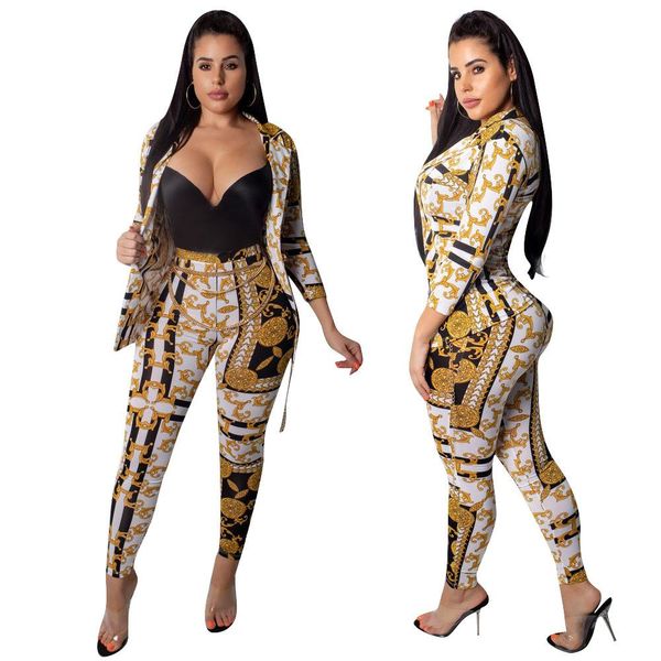 fashion gold print women two piece set turn down collar 3 4 sleeve single button cardigan coat pencil pants business suit outfit, Gray
fashion gold print women two piece set turn down collar 3 4 sleeve single button cardigan coat pencil pants business suit outfit, Gray