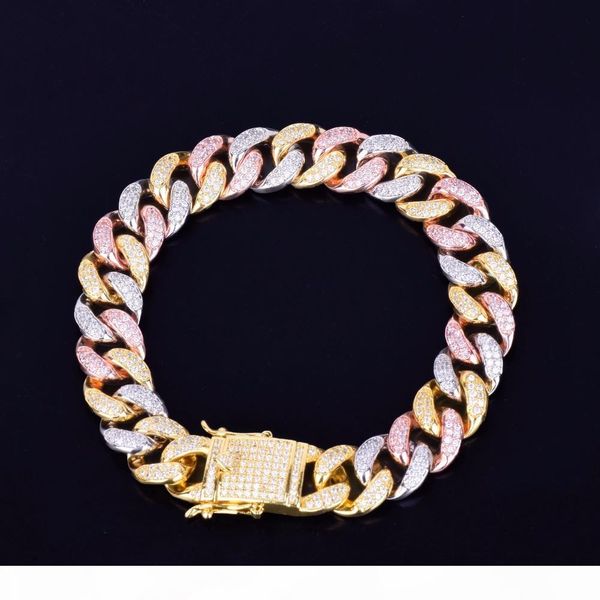 12mm mixed color cuban chain bracelet men's hip hop jewelry iced out zirconia gold silver rose bracelet 7" 8, Black 
12mm mixed color cuban chain bracelet men's hip hop jewelry iced out zirconia gold silver rose bracelet 7" 8, Black