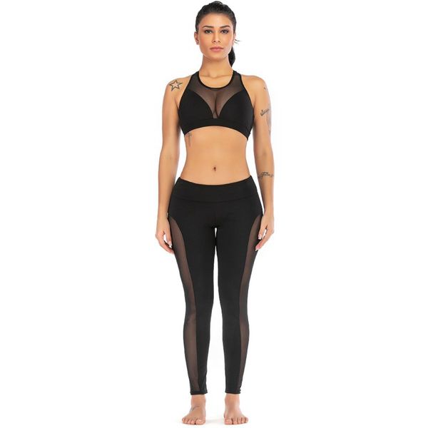 sports suit mesh perspective stitching without rims bra + trousers set, White;black
sports suit mesh perspective stitching without rims bra + trousers set, White;black
