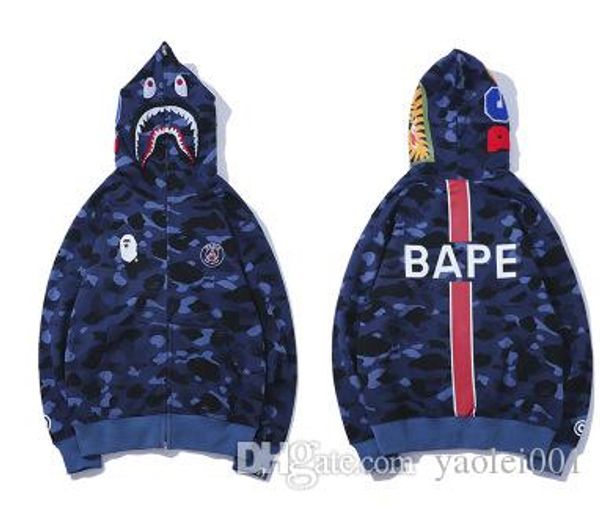 2019 mens embroidered fashion hoodies paris shark head teen personality trend camouflage hoodie spring and autumn, Black 
2019 mens embroidered fashion hoodies paris shark head teen personality trend camouflage hoodie spring and autumn, Black