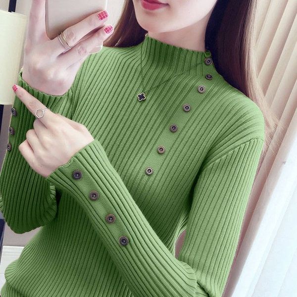 women 2020 autumn winter knitted slim sweaters solid female soft elastic pullovers buttons full sleeve turtleneck jumpers g871, White;black
women 2020 autumn winter knitted slim sweaters solid female soft elastic pullovers buttons full sleeve turtleneck jumpers g871, White;black