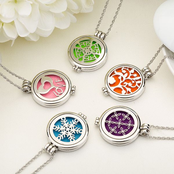 Aromatherapy Essential Oil Diffuser Necklace 15 Patterns Pendant Locket Jewelry 23.6"adjustable Chain Stainless Steel Perfume Necklace