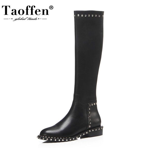 taoffen genuine leather woman boots fashion rivets zipper flats winter shoes women long boot office lady footwear size 34-43, Black
taoffen genuine leather woman boots fashion rivets zipper flats winter shoes women long boot office lady footwear size 34-43, Black