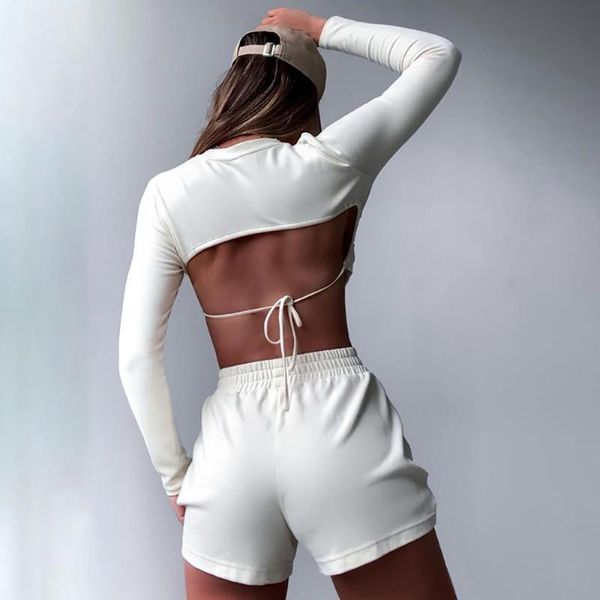 2 pieces sports set women open back lace-up shorts sports casual suit gym workout clothes for women, White;red
2 pieces sports set women open back lace-up shorts sports casual suit gym workout clothes for women, White;red