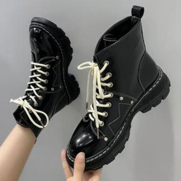 british japanned leather boots women elevated riding boots women shoes studs lace up botines mujer 2020 thicken sole ankle botas, Black
british japanned leather boots women elevated riding boots women shoes studs lace up botines mujer 2020 thicken sole ankle botas, Black