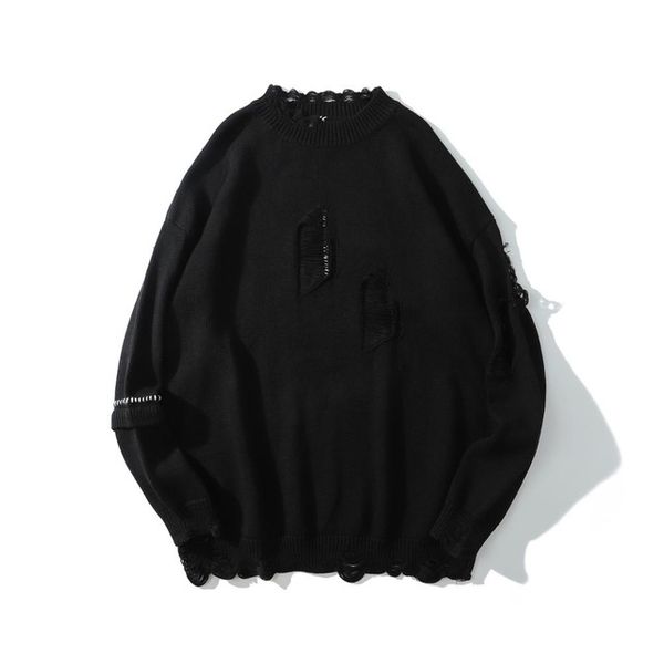 pure color sweater men and women ripped hip-hop oversize knit sweater pullover korean loose casual autumn and winter, White;black
pure color sweater men and women ripped hip-hop oversize knit sweater pullover korean loose casual autumn and winter, White;black