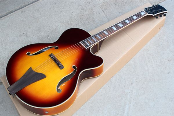 factory custom hollow sunburst electric guitar with white binding body and neck,rosewood fretboard,can be customized
factory custom hollow sunburst electric guitar with white binding body and neck,rosewood fretboard,can be customized