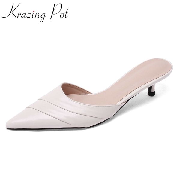 krazing pot simple solid full grain leather pointed toe med heel outside slipper beauty lady daily wear women slip on mules l51, Black
krazing pot simple solid full grain leather pointed toe med heel outside slipper beauty lady daily wear women slip on mules l51, Black