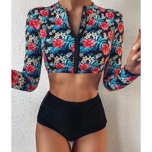 new floral print vintage long sleeve bikini high waist swimsuit women zipper swimwear female two pieces bikini set bathing suit
new floral print vintage long sleeve bikini high waist swimsuit women zipper swimwear female two pieces bikini set bathing suit