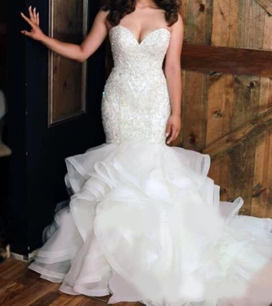 2020 african sweetheart organza mermaid wedding dresses bead stones layered ruffles plus size wedding bridal gowns robe de mariée, White
2020 african sweetheart organza mermaid wedding dresses bead stones layered ruffles plus size wedding bridal gowns robe de mariée, White