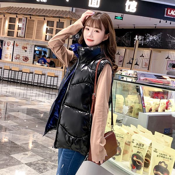 2020 new autumn winter women's stand collar down cotton vest thick loose bright surface solid sleeveless short waistcoat a164, Black;white
2020 new autumn winter women's stand collar down cotton vest thick loose bright surface solid sleeveless short waistcoat a164, Black;white
