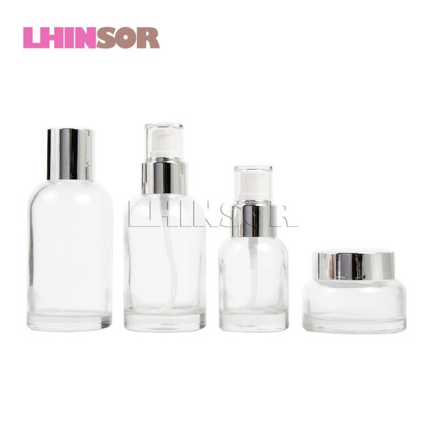 5pcs/lot high-grade silver cover transparent glass press pump spray lotion bottles cream jars cosmetic packaging containers
5pcs/lot high-grade silver cover transparent glass press pump spray lotion bottles cream jars cosmetic packaging containers