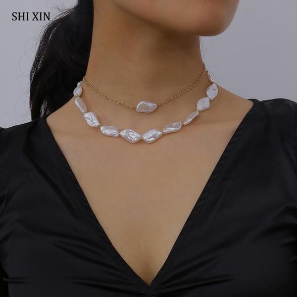 chokers shixin 2 pcs/set imitation baroque pearl choker necklace for women short colar on the neck wedding necklaces 2021 fashion, Golden;silver
chokers shixin 2 pcs/set imitation baroque pearl choker necklace for women short colar on the neck wedding necklaces 2021 fashion, Golden;silver