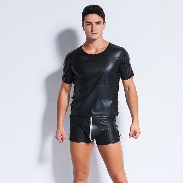 men's t-shirts faux leather short sleeve lace up men hip hop t shirts tight casual tees clubwear nightclub erotic lingeries, White;black
men's t-shirts faux leather short sleeve lace up men hip hop t shirts tight casual tees clubwear nightclub erotic lingeries, White;black