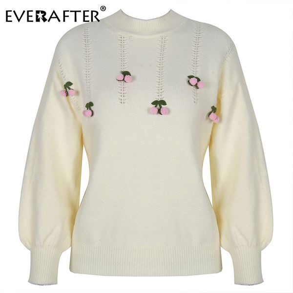 women's sweaters everafter elegant o-neck cherry wool ball sweater lantern sleeve autumn winter knitted pullover jumpers 2021, White;black
women's sweaters everafter elegant o-neck cherry wool ball sweater lantern sleeve autumn winter knitted pullover jumpers 2021, White;black
