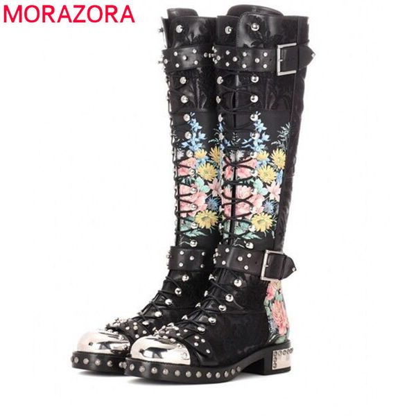 morazora 2020 autumn winter fashion classic genuine leather knee high boots low heel round toe buckle rivet women boots, Black
morazora 2020 autumn winter fashion classic genuine leather knee high boots low heel round toe buckle rivet women boots, Black