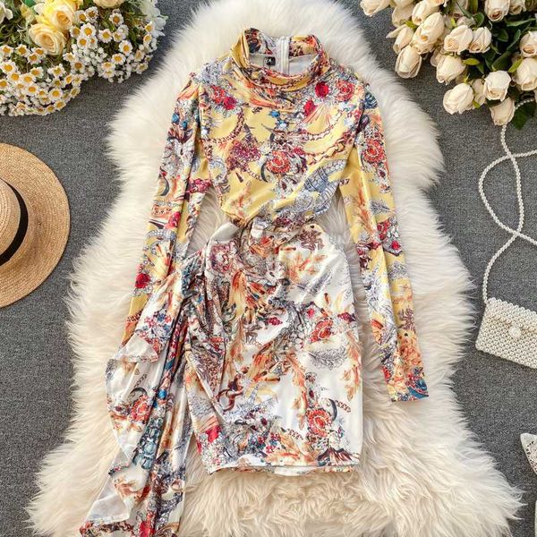 women's mini dress celebrity temperament retro totem print turtleneck slim fit irregular ruffles package hip dress ml552, Black;gray
women's mini dress celebrity temperament retro totem print turtleneck slim fit irregular ruffles package hip dress ml552, Black;gray