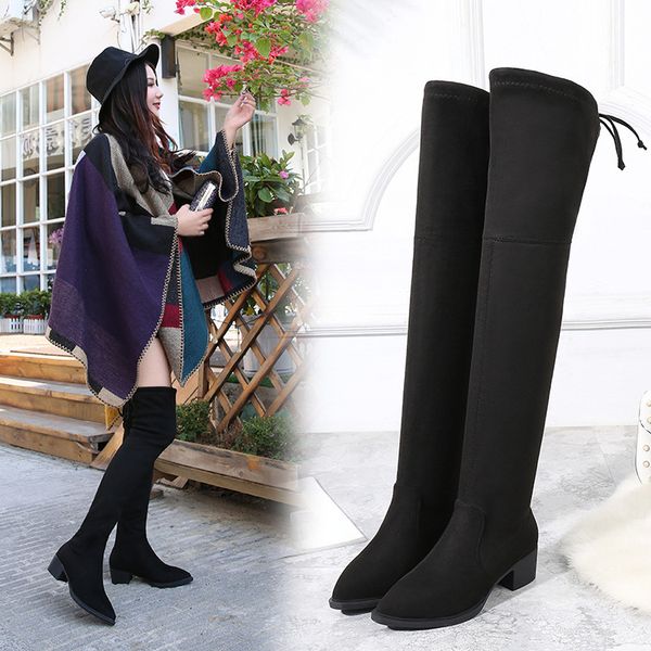 square heel solid butterfly-knot women over-the-knee boots pointed toe leisure long thigh boots med lace-up flock winter shoes, Black
square heel solid butterfly-knot women over-the-knee boots pointed toe leisure long thigh boots med lace-up flock winter shoes, Black