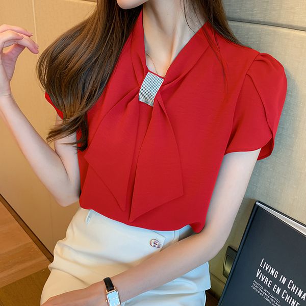 elegant solid color women shirt female niche professional blouse summer petal sleeve bow tie chiffon blusa, White
elegant solid color women shirt female niche professional blouse summer petal sleeve bow tie chiffon blusa, White