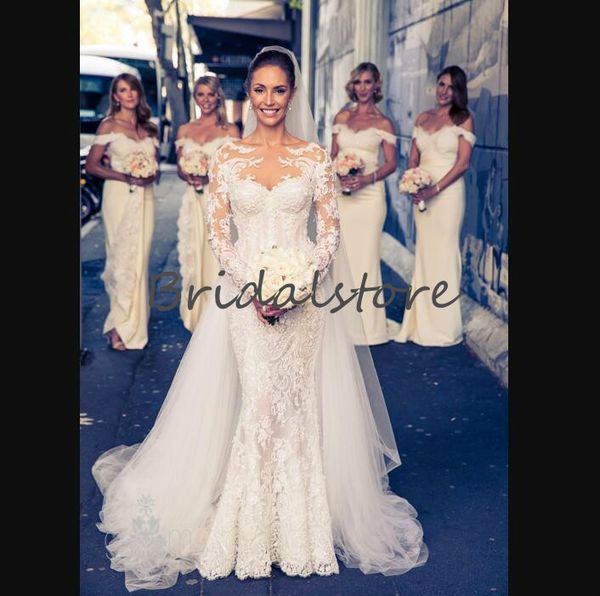 appliques lace mermaid wedding dresses with detachable train long sleeve illusion neck chic 2021 country church wedding gowns for bride slim, White
appliques lace mermaid wedding dresses with detachable train long sleeve illusion neck chic 2021 country church wedding gowns for bride slim, White