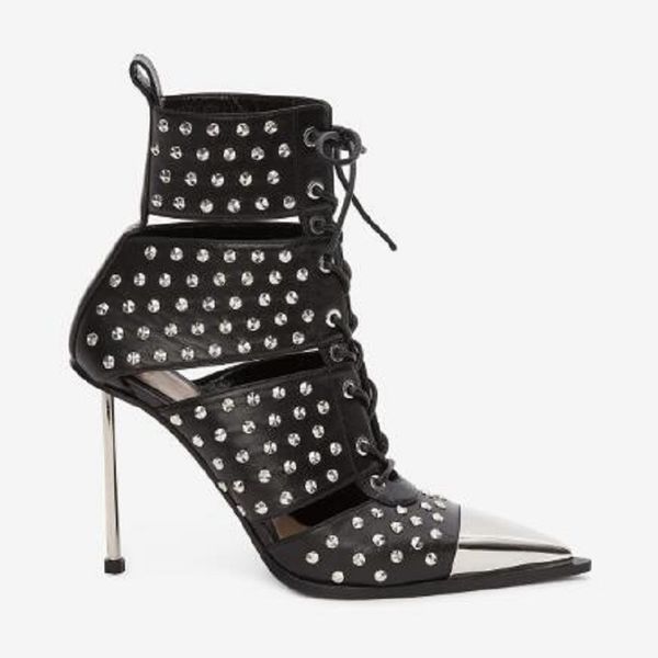 2020 new high-heeled pointed white rivet cool boots european and american style fashion women's shoes european station, Black
2020 new high-heeled pointed white rivet cool boots european and american style fashion women's shoes european station, Black