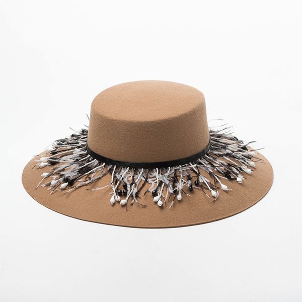 stingy brim hats feather chain decoration wool flat hat autumn and winter ladies felt retro women, Blue;gray
stingy brim hats feather chain decoration wool flat hat autumn and winter ladies felt retro women, Blue;gray