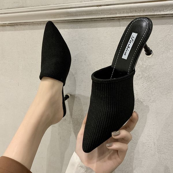 stiletto knitting high heels women pointed toe stretch fabric slippers solid color slingback summer slides shoes female mules, Black
stiletto knitting high heels women pointed toe stretch fabric slippers solid color slingback summer slides shoes female mules, Black