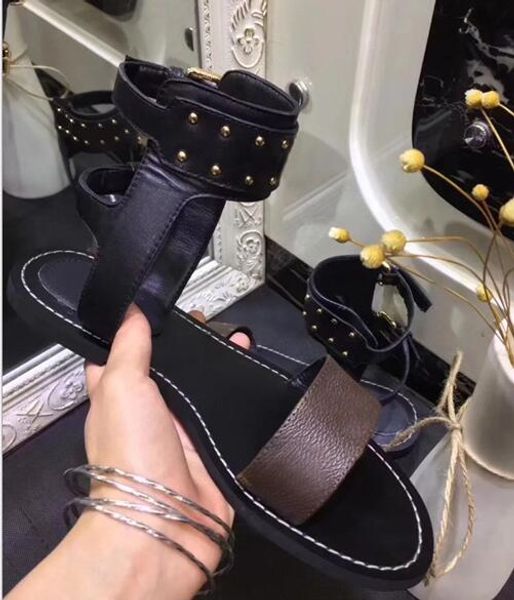 classics brand women sandal genuine leather sandal brown one belt flat shoes rivets fashion roman sandals big size 36-45, Black
classics brand women sandal genuine leather sandal brown one belt flat shoes rivets fashion roman sandals big size 36-45, Black