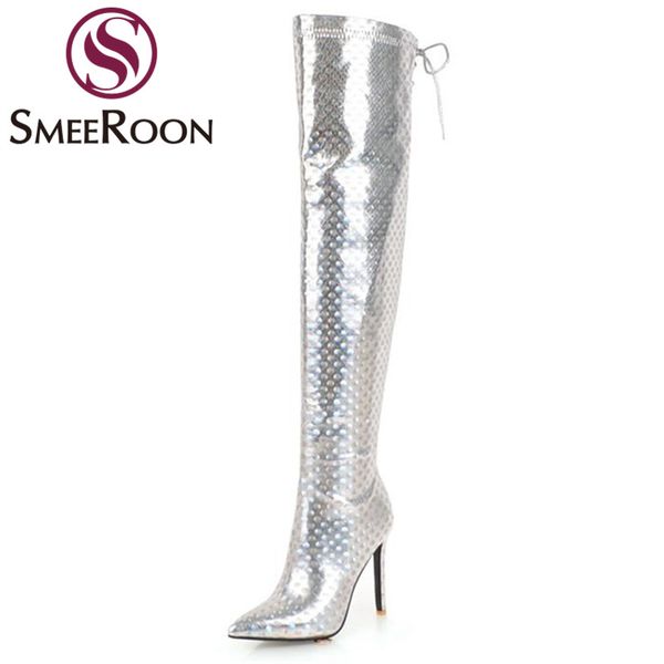 smeeroon big size new thigh high boots woman thin high heels fashion boots women's shoes pointed toe lace up modern winter, Black
smeeroon big size new thigh high boots woman thin high heels fashion boots women's shoes pointed toe lace up modern winter, Black