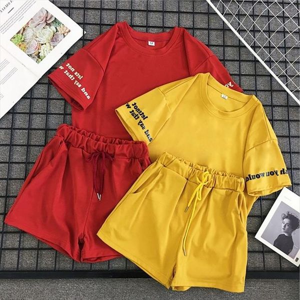 women 2 pieces set summer suit casual loose letter print tees drawstring shorts red yellow set fashion women sets, Gray
women 2 pieces set summer suit casual loose letter print tees drawstring shorts red yellow set fashion women sets, Gray