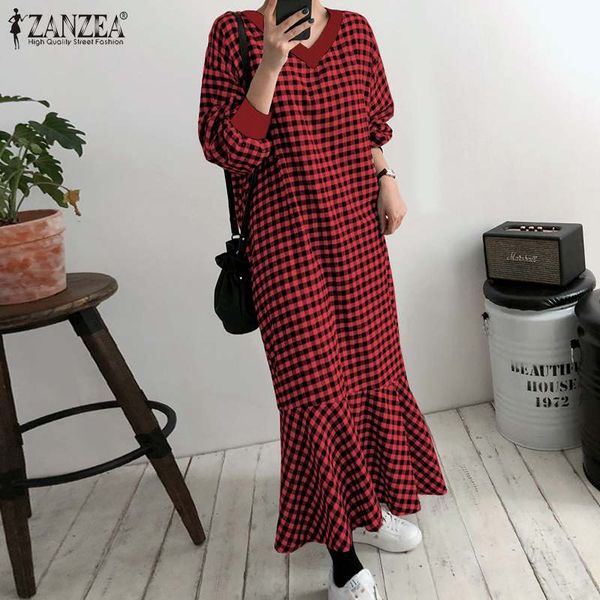fashion women v neck long sleeve ruffles hem long dress zanzea autumn vintage plaid checked party sundress flounce vestidos robe, Black;gray
fashion women v neck long sleeve ruffles hem long dress zanzea autumn vintage plaid checked party sundress flounce vestidos robe, Black;gray