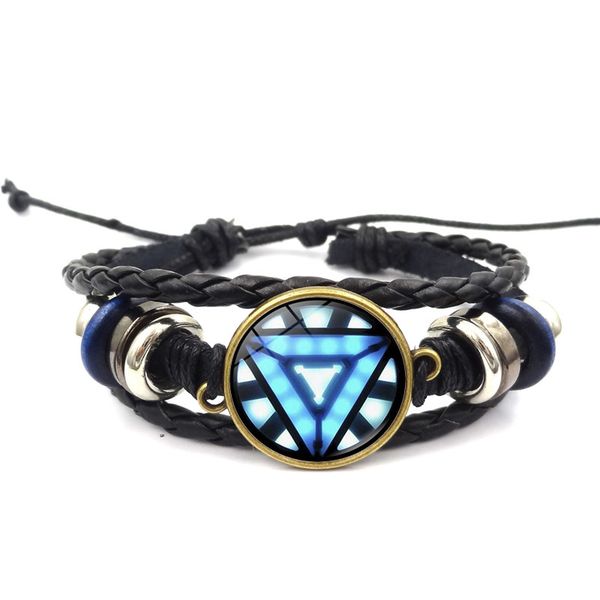 new iron arc reactor pattern black leather braided bracelet the 4 super heroes jewelry beaded bracelets, Golden;silver
new iron arc reactor pattern black leather braided bracelet the 4 super heroes jewelry beaded bracelets, Golden;silver