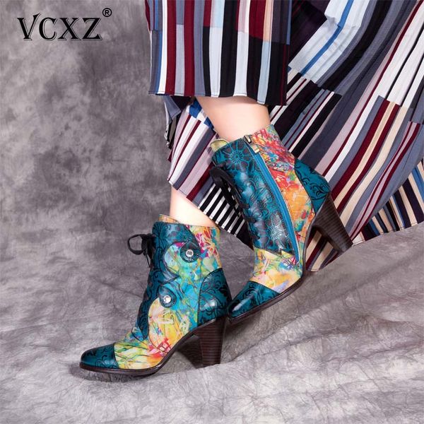 vcxz 2020 new hand-painted genuine leather fashion trend girl shoes pointed toe square heel side zipper cross-lacing women boots, Black
vcxz 2020 new hand-painted genuine leather fashion trend girl shoes pointed toe square heel side zipper cross-lacing women boots, Black