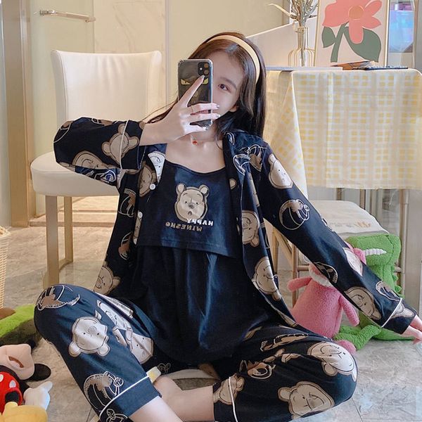 tide brand women sleepwear 3 piece set spring autumn pajamas set cotton long sleeve pajamas girl plus size sleepwear, Black;red
tide brand women sleepwear 3 piece set spring autumn pajamas set cotton long sleeve pajamas girl plus size sleepwear, Black;red