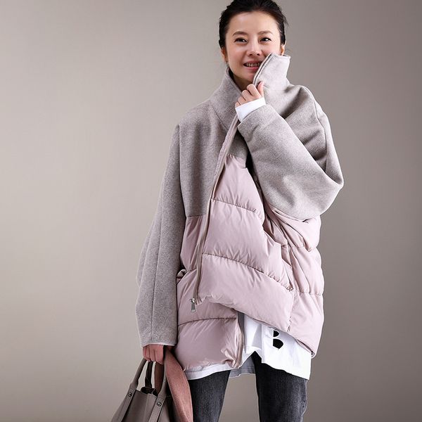 micoco y1325 artistic temperament of large - profiled wool patchwork loose stand collar down jacket, Black;white
micoco y1325 artistic temperament of large - profiled wool patchwork loose stand collar down jacket, Black;white