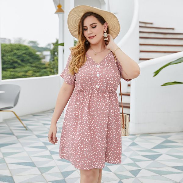 women's plus size v-neck floral embroidered mesh half sleeve dress summer beach dresses sale women plus size dressl