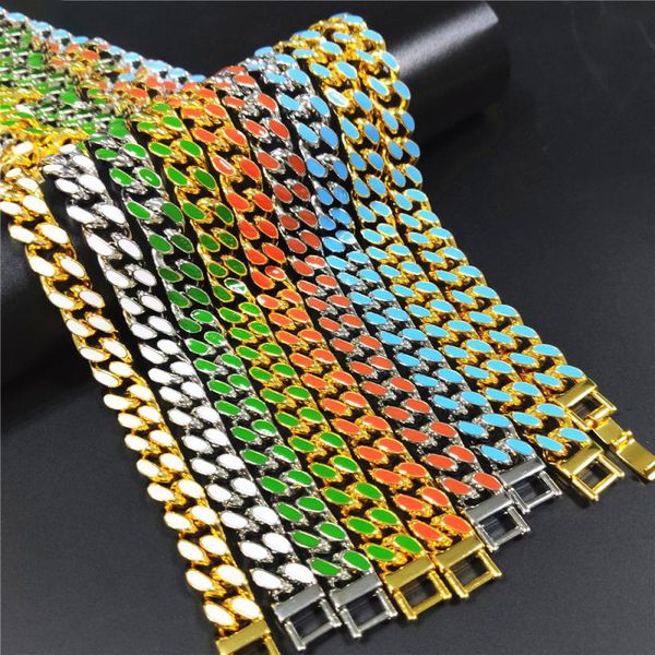 new hip hop stainless steel drop oil color cuban chain 12mm fashion trend men's and women's necklaces, Silver
new hip hop stainless steel drop oil color cuban chain 12mm fashion trend men's and women's necklaces, Silver